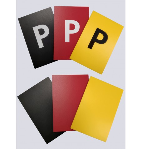 Schiedsrichterkarten 3er-Satz, 8cmx12cmx3mm (rot/gelb/schwarz)
